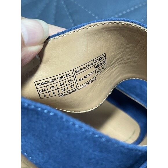 Vionic Women's Perk Bianca Suede Blue Heel Sandal Tortoise Buckle Size 8 Arch - Picture 6 of 13